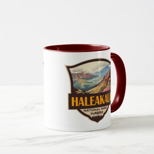 Mug Illustration du parc national Haleakala Badge rétr (Devant droit)