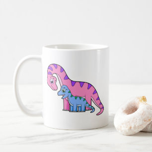 Mug Illustration D'Un Brachiosaurus Mère Et Enfant.
