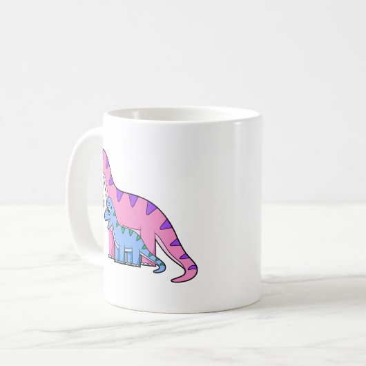 Mug Illustration D'Un Brachiosaurus Mère Et Enfant. (Devant gauche)