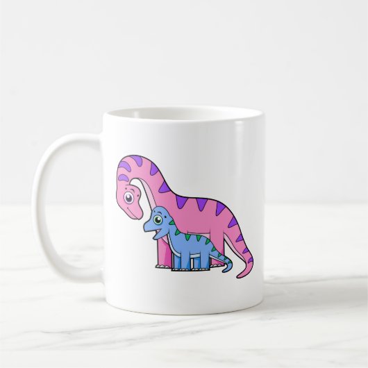 Mug Illustration D'Un Brachiosaurus Mère Et Enfant. (Gauche)