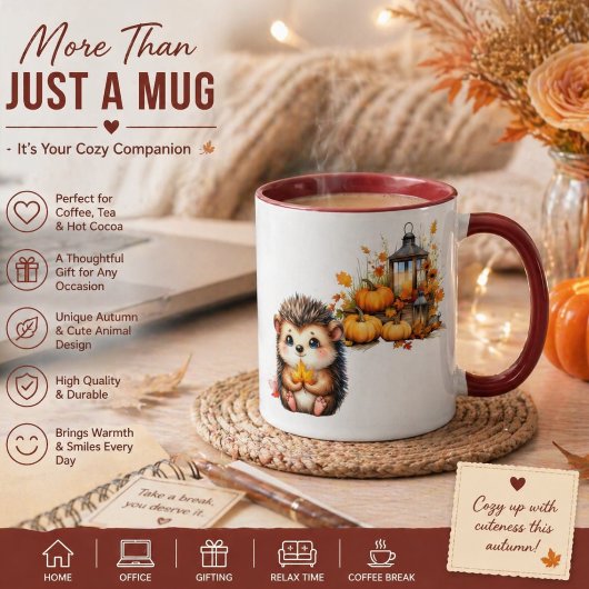 Mug Illustration d'un hérisson mignon d'automne avec u
