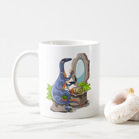 Mug Illustration D'Un Iguanodon Mettant Sur Le Maquill (Avec donut)