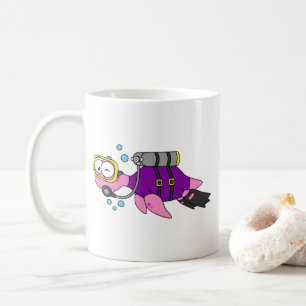 Mug Illustration D'Un Loch Ness Monster Scuba Diver.