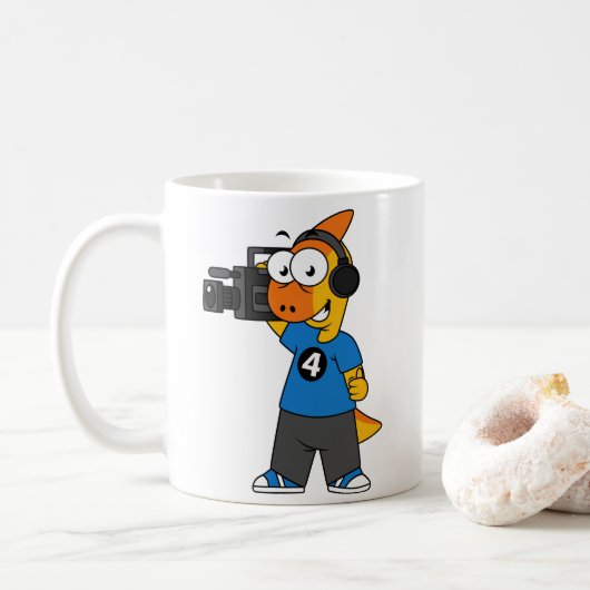 Mug Illustration D'Un Opérateur De Caméra Parasaurolop (Avec donut)