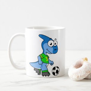 Mug Illustration D'Un Parasaurolophus Jouant Au Footba