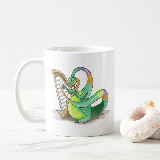 Mug Illustration D'Un Plateosaure Jouant De La Harpe. (Avec donut)