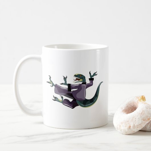 Mug Illustration D'Un Rapteur Qui Fait Du Karaté. (Avec donut)