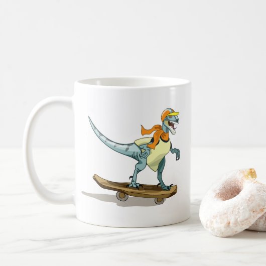 Mug Illustration D'Un Raptor Skateboard. (Avec donut)