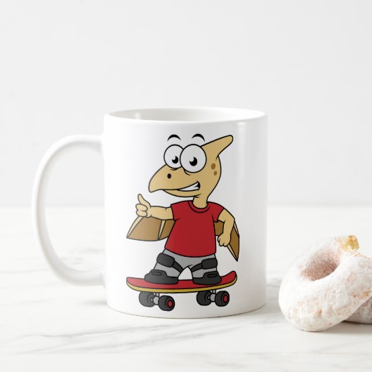 Mug Illustration D'Un Skateboard De Ptérosaure. (Avec donut)