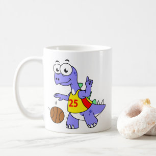 Mug Illustration D'Un Stegosaurus Jouant Au Basket.