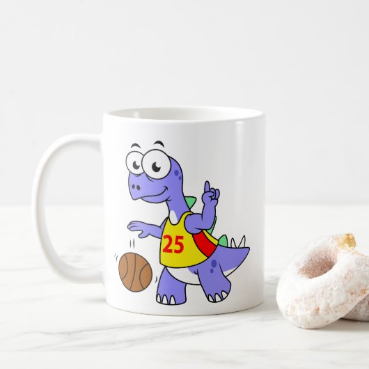 Mug Illustration D'Un Stegosaurus Jouant Au Basket. (Avec donut)