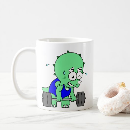 Mug Illustration D'Un Tricératops Poids De Levage. (Avec donut)