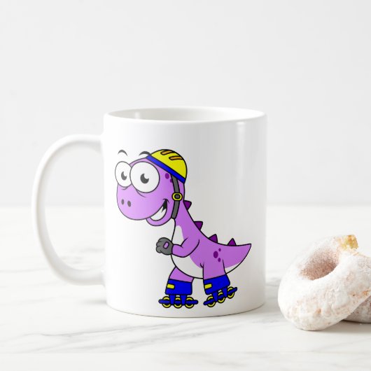 Mug Illustration D'Un Tyrannosaurus Rex De Patinage. (Avec donut)