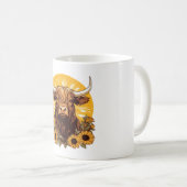 Mug Illustration d'une vache des Highlands avec Sunflo (Devant droit)