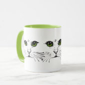 Mug Illustration en Chat Noir Visages Bright Green yeu (Devant gauche)