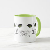 Mug Illustration en Chat Noir Visages Bright Green yeu (Devant droit)