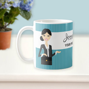 Mug Illustration Femme D'Affaires Avec Cheveux Noir