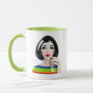 Mug Illustration Femme Rayure Arc-en-Ciel – Couleu