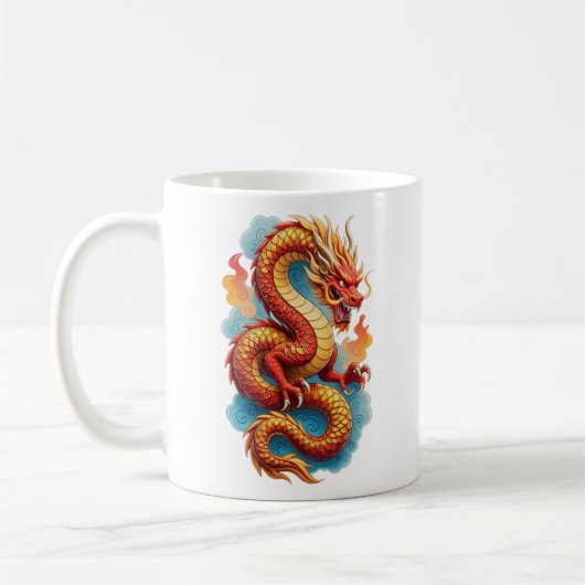 Mug Illustration Fiery Dragon Rouge Chinois (Gauche)