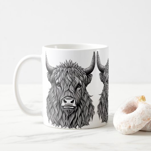 Mug Illustration Highland Bull (Avec donut)