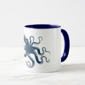 Mug Illustration nautique de la pieuvre bleue marine (Devant droit)