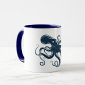 Mug Illustration nautique de la pieuvre bleue marine (Devant gauche)