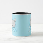 Mug Illustration of a cat eating fish. (Centre)