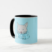 Mug Illustration of a cat eating fish. (Devant gauche)