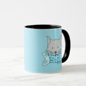 Mug Illustration of a cat eating fish. (Devant droit)