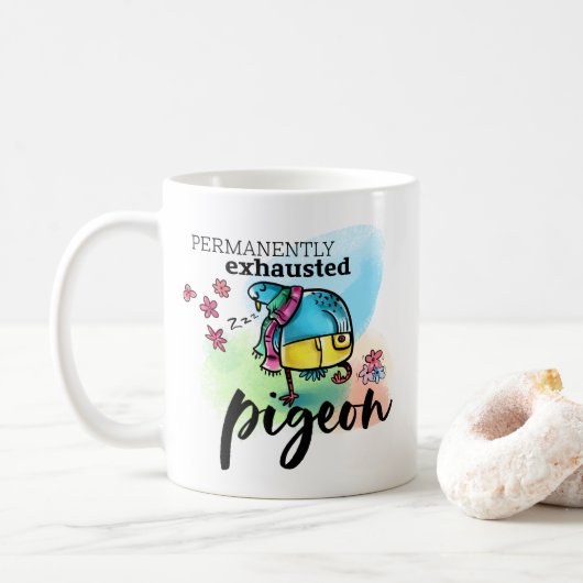 Mug Illustration Permanemment Épuisée D'Oiseau De Pige (Avec donut)