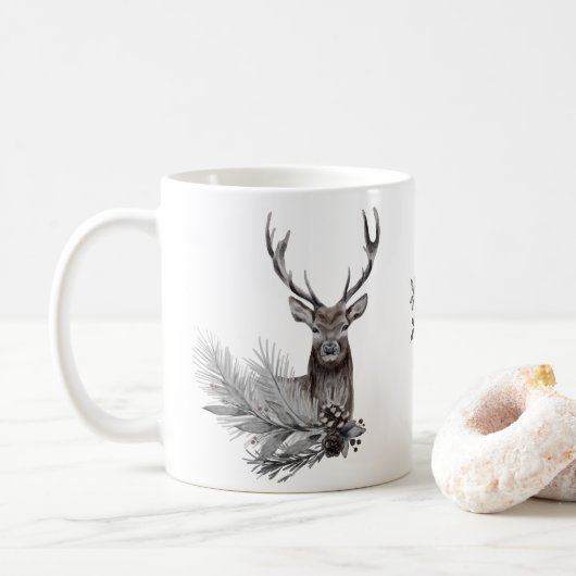 Mug Illustration personnalisée de cerfs rustiques (Avec donut)
