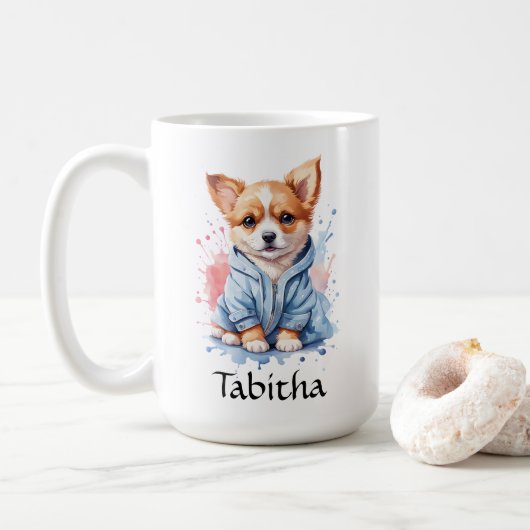 Mug Illustration personnalisée de l'aquarelle de chiot (Avec donut)
