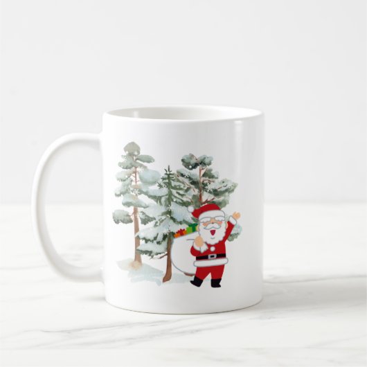 Mug Illustration Red Jolly Père Noël avec des arbres e (Gauche)