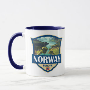Mug Illustration Rétro Badge Norvège