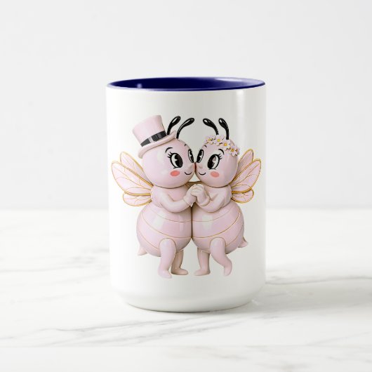 Mug Illustration romantique d'abeille affection (Centre)