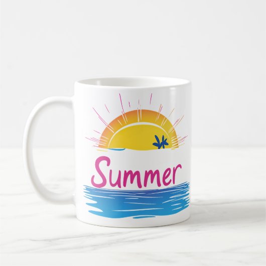 Mug Illustration Sunset Summer Beach (Gauche)
