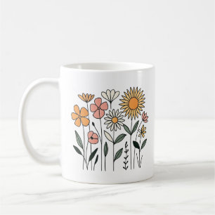Mug Illustration vectorielle de prairie fleurie rétro