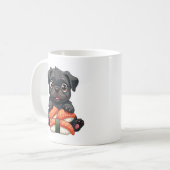 Mug Illustration vectorielle de sushi de pug noir mign (Devant gauche)