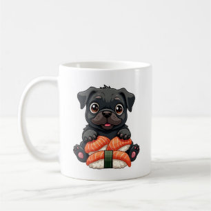 Mug Illustration vectorielle de sushi de pug noir mign
