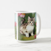 Mug Illustration vintage de chat avec Fleurs rouges (Devant droit)