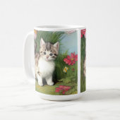 Mug Illustration vintage de chat avec Fleurs rouges (Devant gauche)