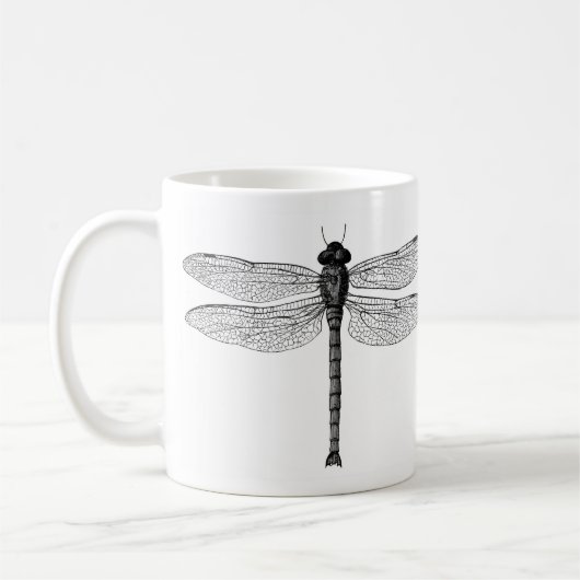 Mug Illustration vintage de libellule noir et blanc (Gauche)