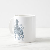 Mug Illustration vintage de poulpe de gris bleu (Devant gauche)