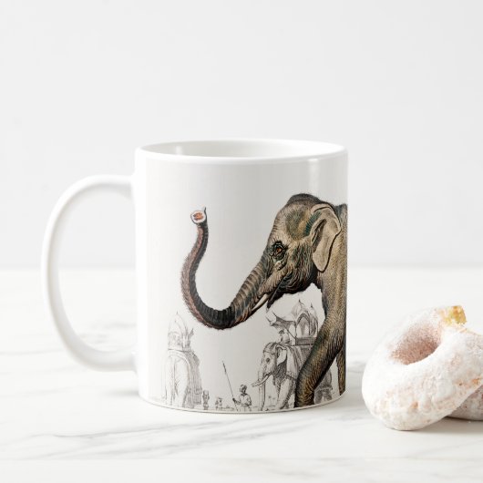 Mug Illustration vintage des éléphants asiatiques de 1 (Avec donut)