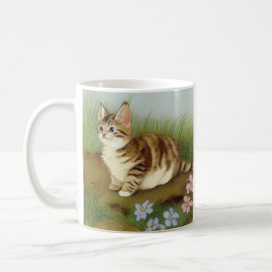 Mug Illustration vintage Kitten avec fleurs (Gauche)