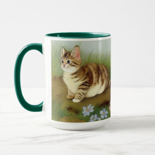 Mug Illustration vintage Kitten avec fleurs (Gauche)