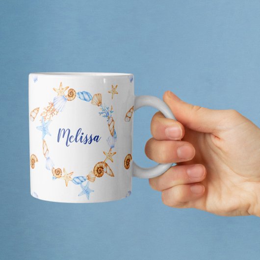 Mug Illustrations de plage nautique Monogramme personn