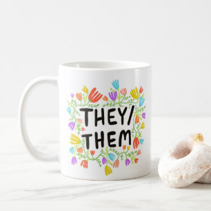Mug ILS/EUX Pronononouns Arc-en-ciel Floral Wreath Col