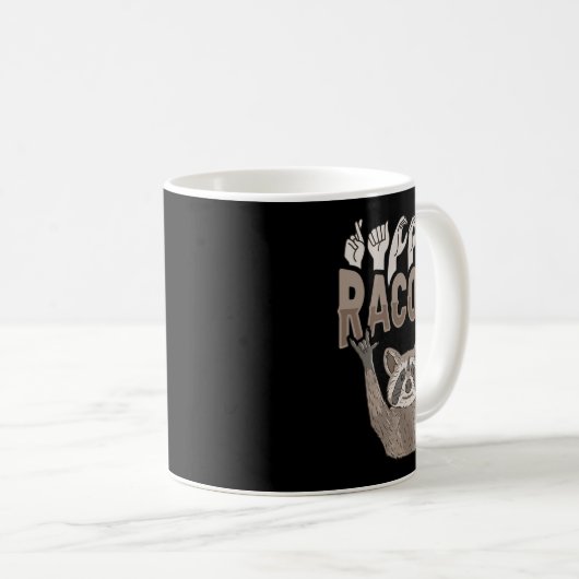 Mug ILY Racoon ASL Geste MAIN Sourde Perte auditive Aw (Devant droit)