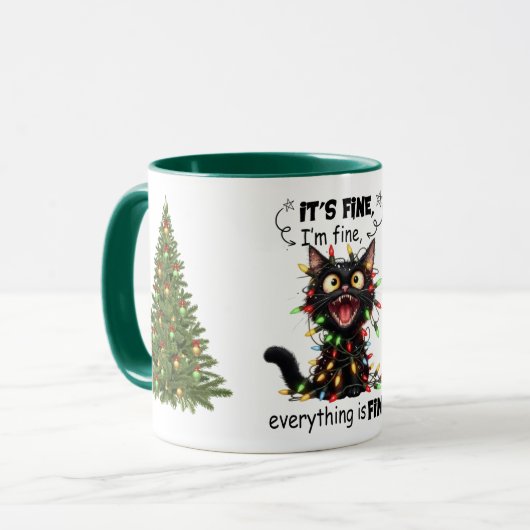 Mug I'm Fine Everything Is Fine Cat Christmas Lights  (Devant gauche)